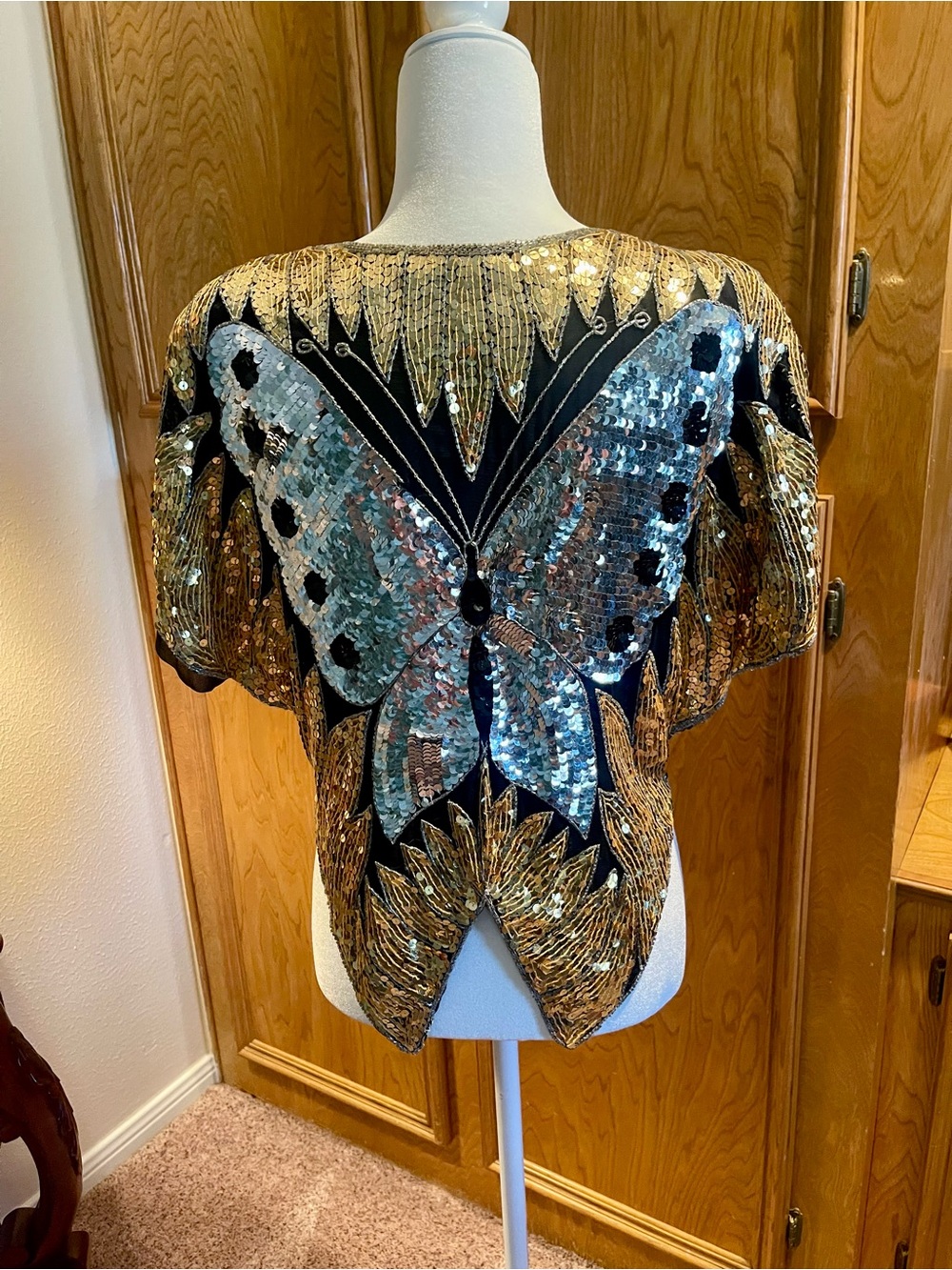 Sequin Butterfly Embellished Black Crop Top - Picture 3 of 3